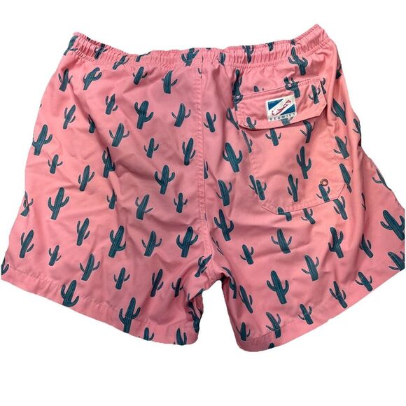 Bermies Swim Trunks Salmon  with all over Cactus print Sz Medium 5”inseam - Picture 5 of 8